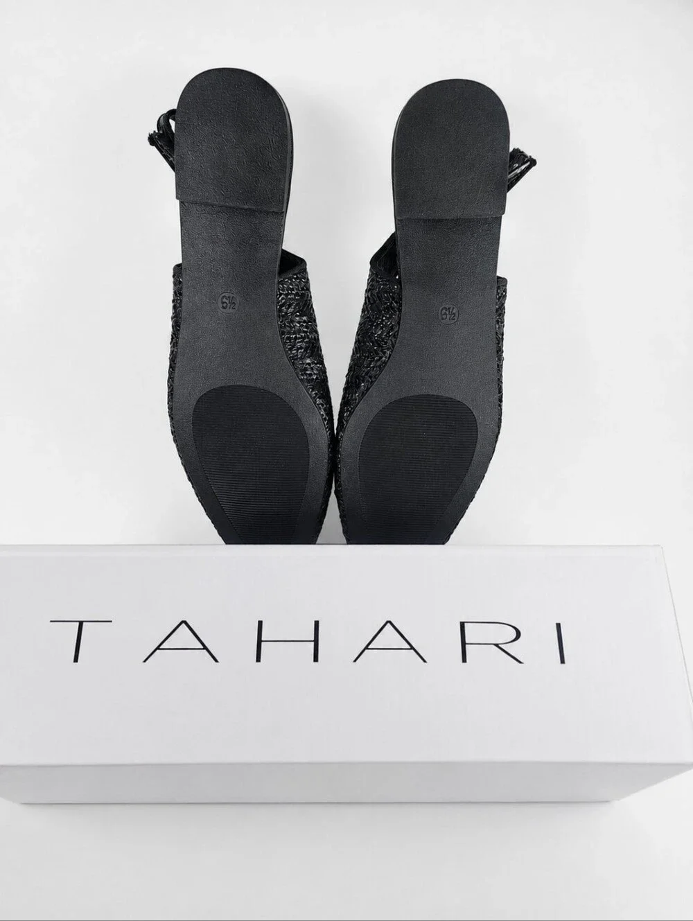 Tahari Cordoba Black Woven Pointed Toe Slingback Flats Multiple Sizes